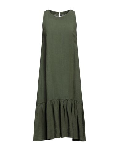 120% LINO 120% LINO WOMAN MIDI DRESS MILITARY GREEN SIZE 4 LINEN 