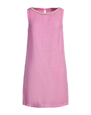 120% Lino Woman Mini Dress Pink Size 12 Linen In Pink