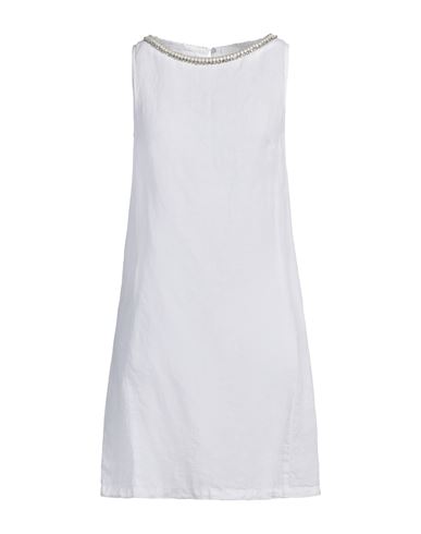 120% Lino Woman Mini Dress White Size 12 Linen In White