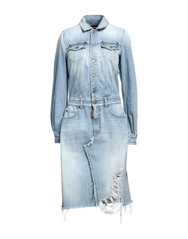 Dsquared2 Long Sleeve Denim Midi Dress In Blue