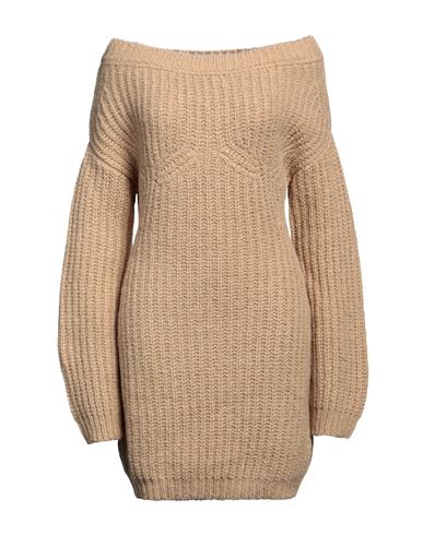 Dsquared2 Woman Mini Dress Sand Size M Wool, Acrylic, Polyamide, Alpaca Wool, Calfskin In Beige