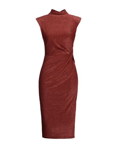 Pinko Woman Midi Dress Brick Size S Viscose, Polyamide, Polyester, Elastane In Red