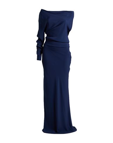 Semicouture Woman Maxi Dress Navy Size 8 Acetate, Silk In Navy Blue