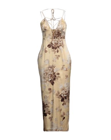 Shop Alessandra Rich Woman Maxi Dress Beige Size 6 Silk, Elastane, Cotton, Polyamide