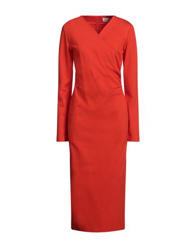 Meimeij Woman Midi Dress Tomato Red Size 6 Viscose, Polyamide, Elastane In Tomato Red