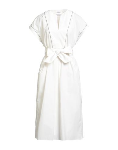 Brunello Cucinelli Woman Midi Dress White Size Xxl Cotton, Brass In White