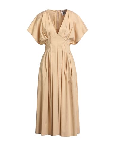 Semicouture Woman Midi Dress Beige Size 8 Cotton, Polyamide, Elastane In Neutral