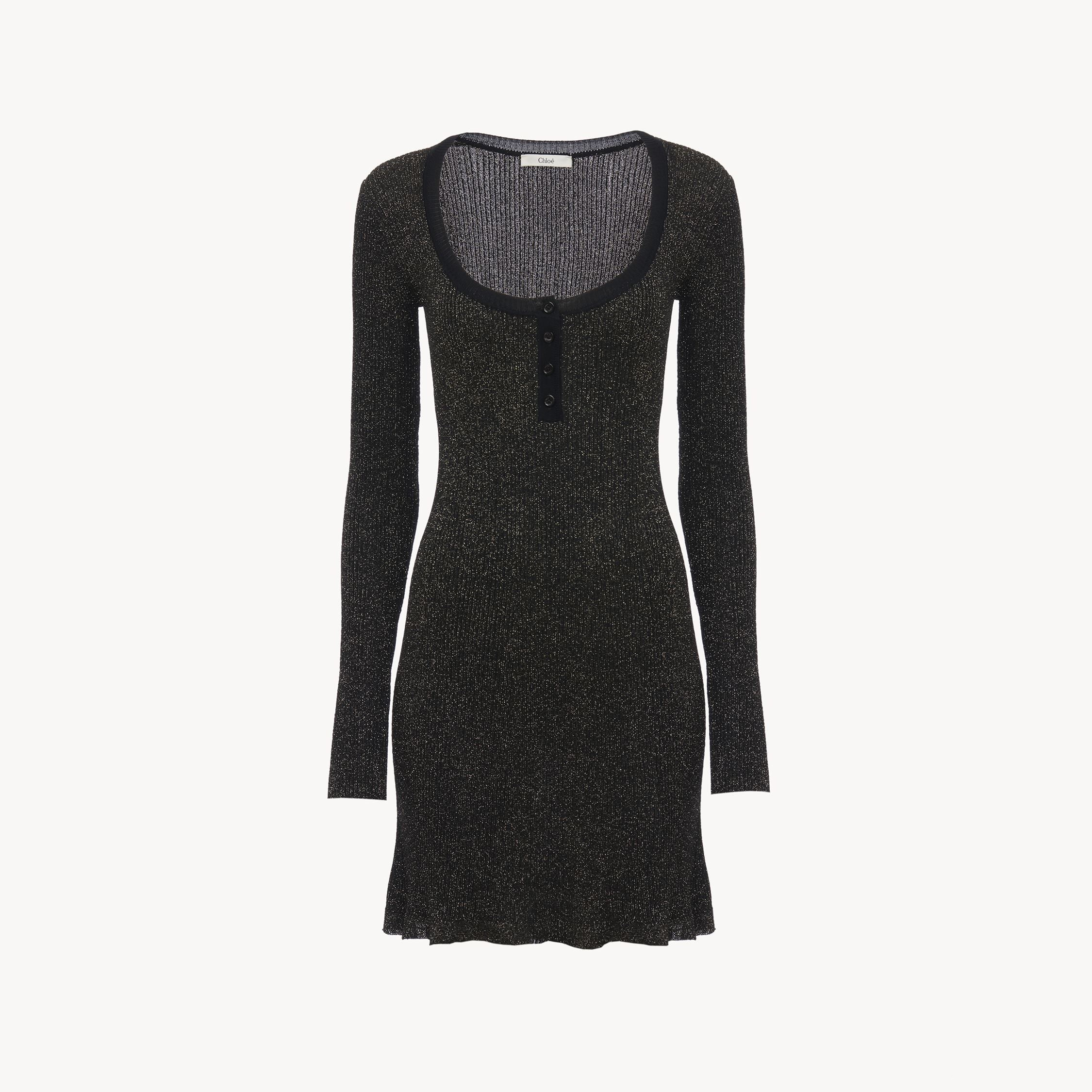 Chloé Robe Courte Ajustée En Lurex Côtelé Femme Noir Taille L 83% Viscose, 17% Polyester Métallisé, Pincta In Black