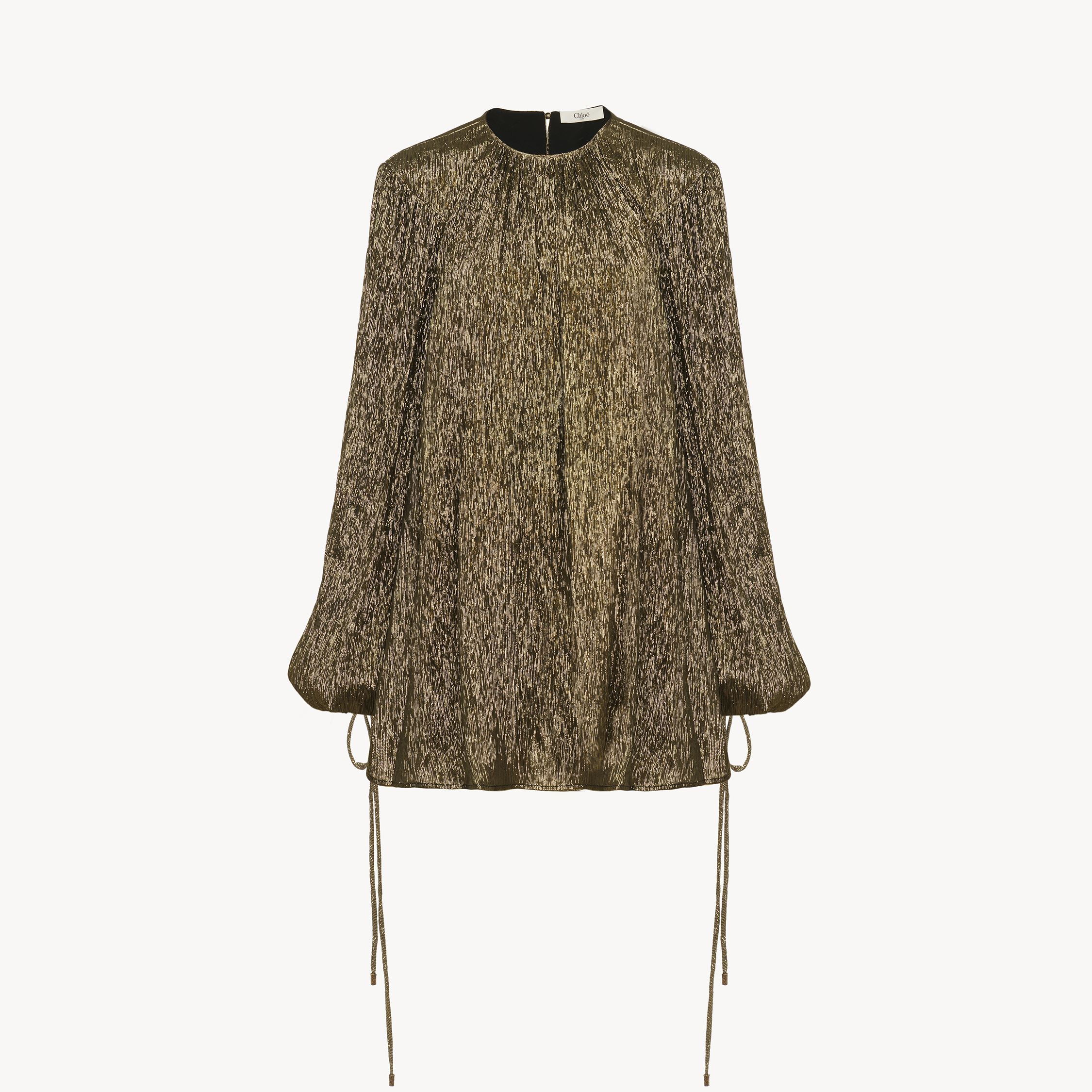 Shop Chloé Robe Courte Froncée En Crépon De Soie Femme Noir Taille 34 71% Soie, 29% Polyester Métallisé In Black