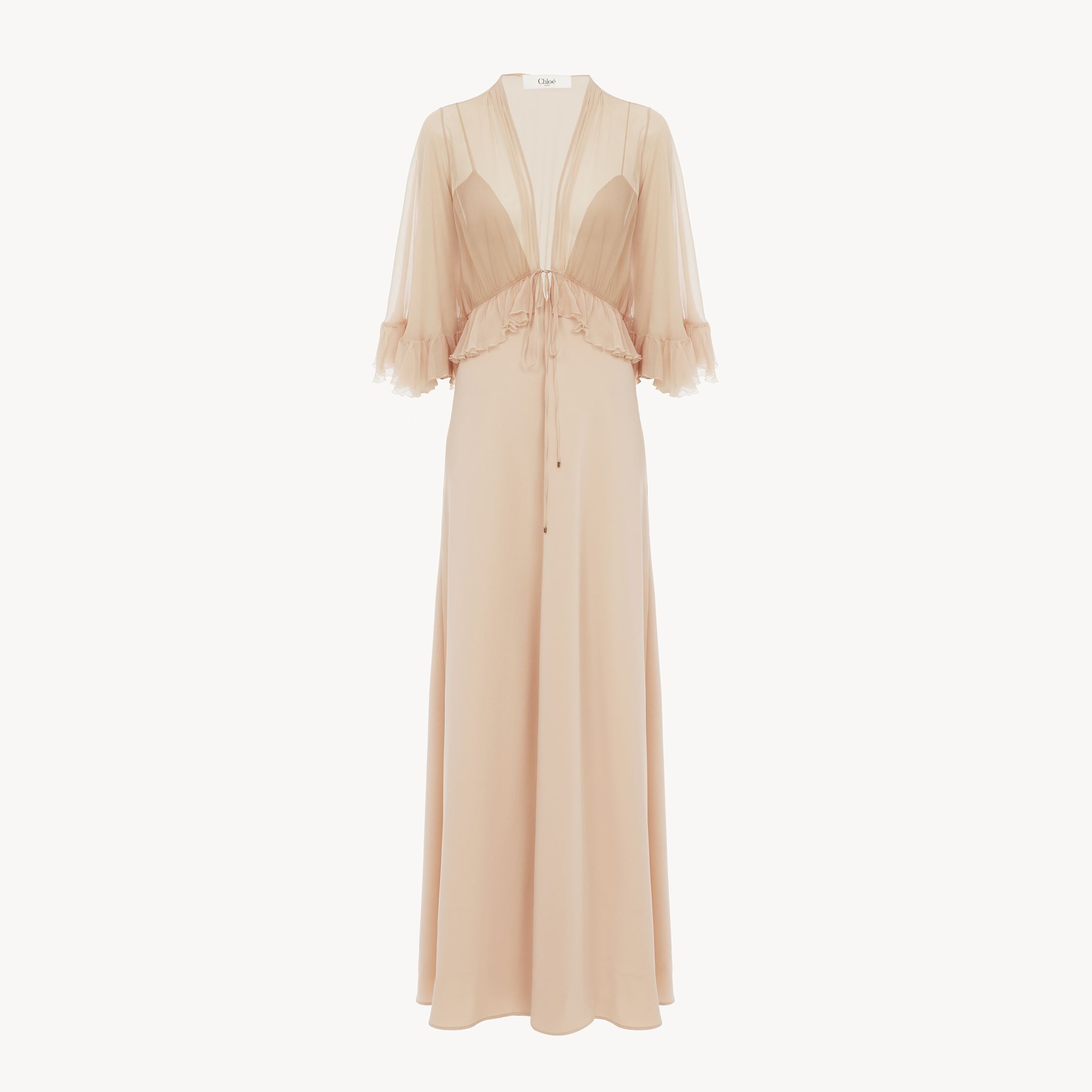 Chloé Robe Longue À Col En V En Crêpe De Satin Femme Rose Taille 40 100% Soie In Pink