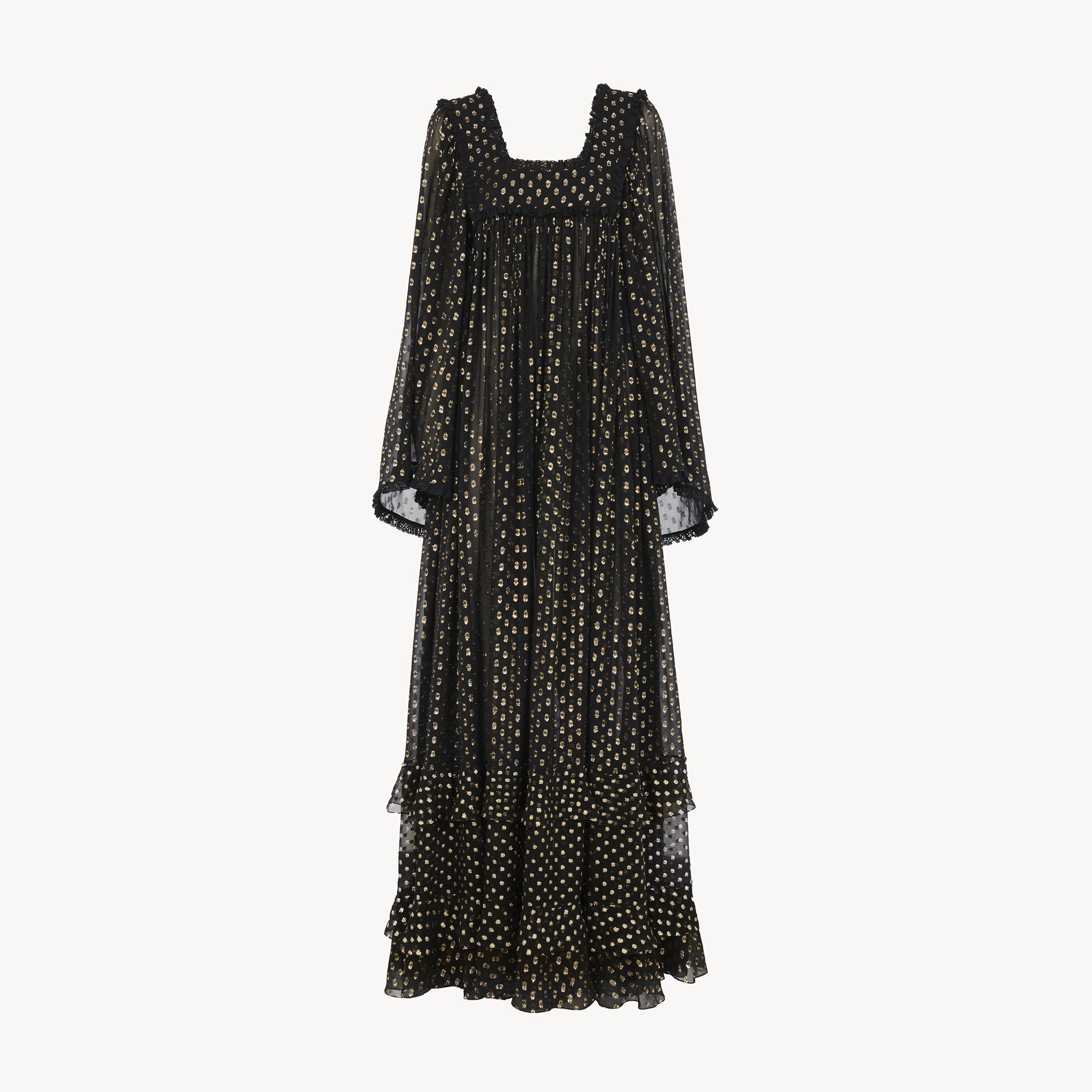 Shop Chloé Ruffled Maxi Dress In Light Silk Black Size 8 92% Silk, 8% Metallic Polyester