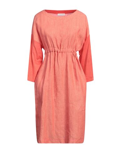 Le Tricot Perugia Woman Midi Dress Coral Size 8 Linen In Orange
