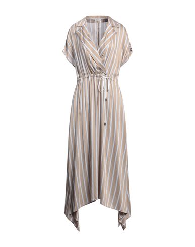Peserico Woman Maxi Dress Khaki Size 14 Viscose, Silk, Cotton In Sand