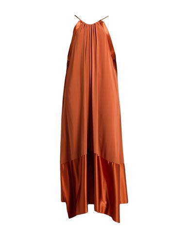 Shop Max Mara Woman Maxi Dress Rust Size 10 Viscose, Elastane, Silk In Red