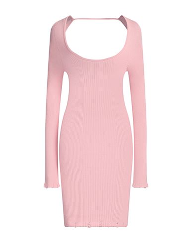A Paper Kid Short Pink Ribbed Knitted Dress With Distressed Effect In Pink
