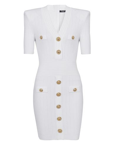 Knitted Dress With Buttons Woman Mini dress White Size 2 Other Fibres