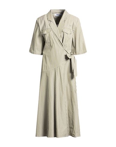 Msgm Woman Midi Dress Khaki Size 8 Cotton In Green