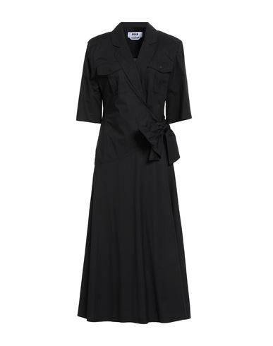Msgm Midi Wrap Dress With Front Tie And Pockets In Black
