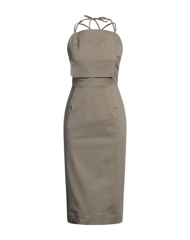 Shop Max Mara Woman Midi Dress Khaki Size 6 Cotton, Elastane In Beige