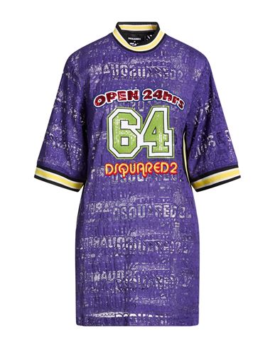 Dsquared2 Woman Mini Dress Purple Size 4 Cotton, Polyamide, Polyester In Blue