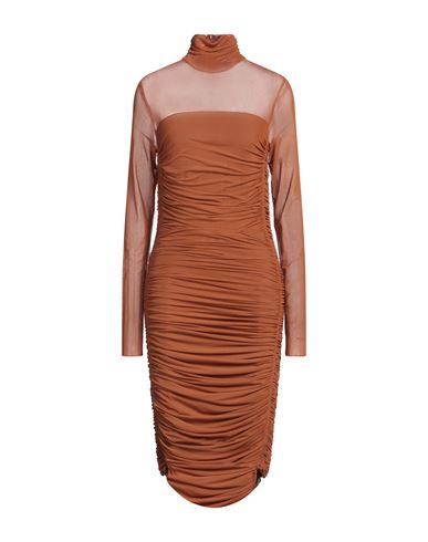HUGO BOSS HUGO WOMAN MIDI DRESS TAN SIZE L POLYESTER, ELASTANE 