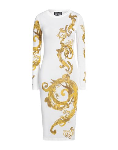 Versace Jeans Couture Chain Couture Long Sleeve Bodycon Midi Dress In White
