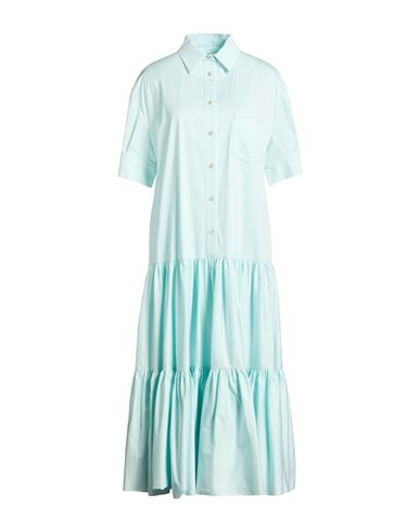 Agnona Woman Midi Dress Sky Blue Size 14 Cotton, Elastane, Metal
