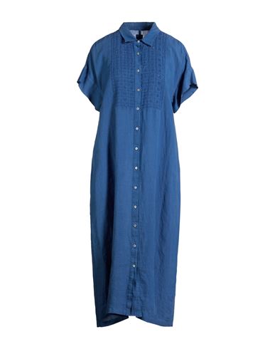 120% Lino Woman Midi Dress Blue Size 10 Linen