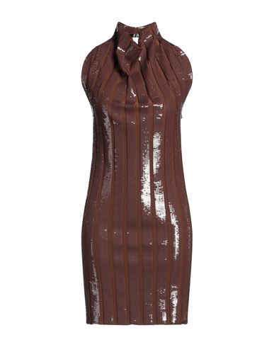 FENDI FENDI WOMAN MINI DRESS BROWN SIZE 4 WOOL, ELASTANE 