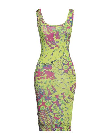 Versace Jeans Couture Woman Midi Dress Lime Green Size 8 Viscose, Elastane In Green