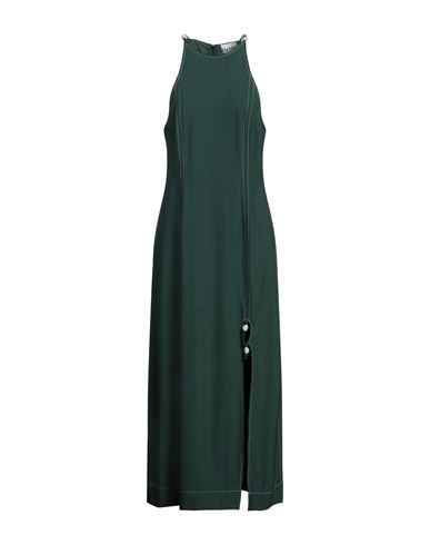 Ganni Woman Midi Dress Dark Green Size 10/12 Ecovero Viscose, Recycled Polyester, Elastane In Green