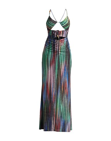 Just Cavalli Woman Maxi Dress Green Size 4 Polyester, Metallic Polyester, Polyamide, Elastane In Green