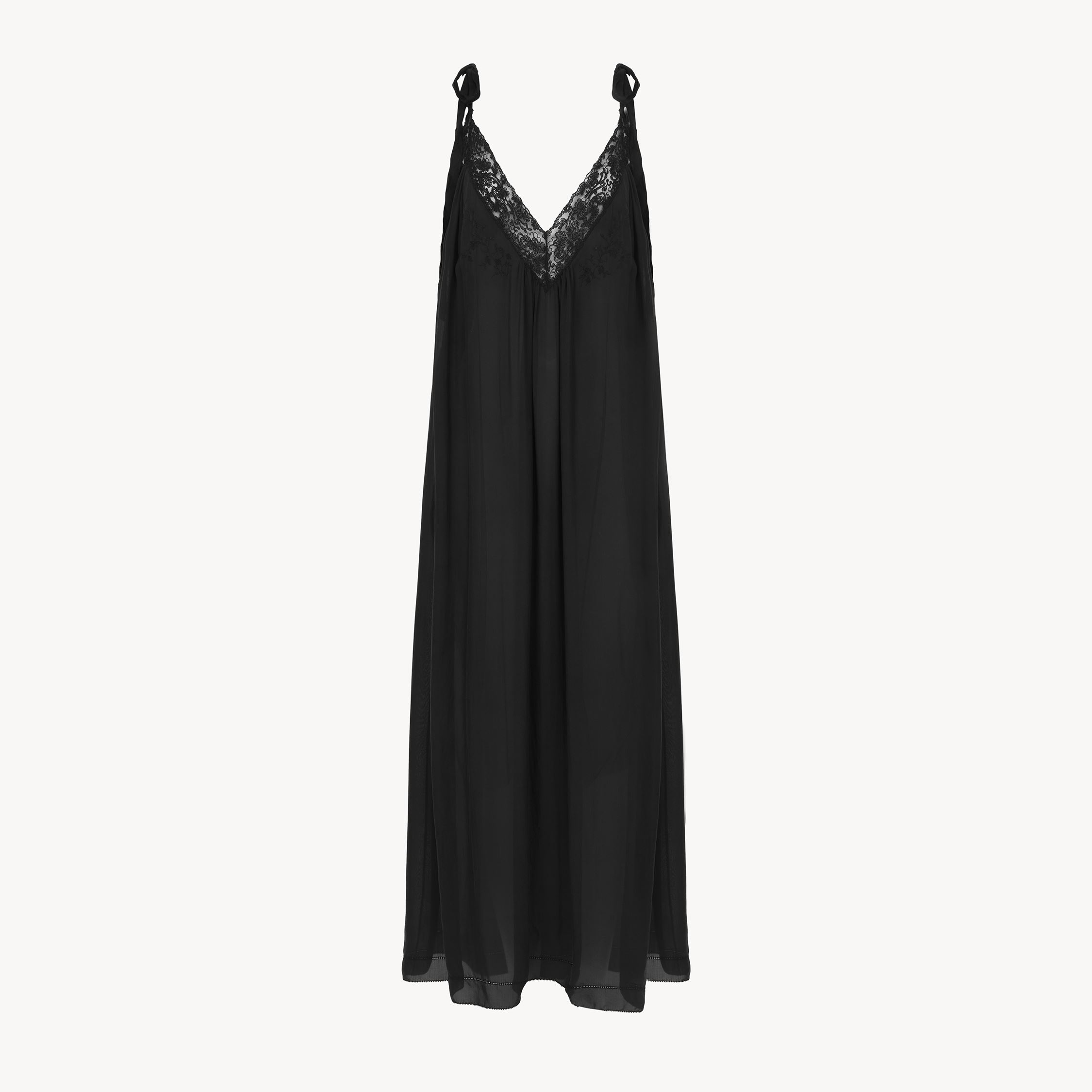 Chloé Robe Longue À Fines Bretelles En Charmeuse De Soie Et Dentelle Femme Noir Taille 38 100% Soie