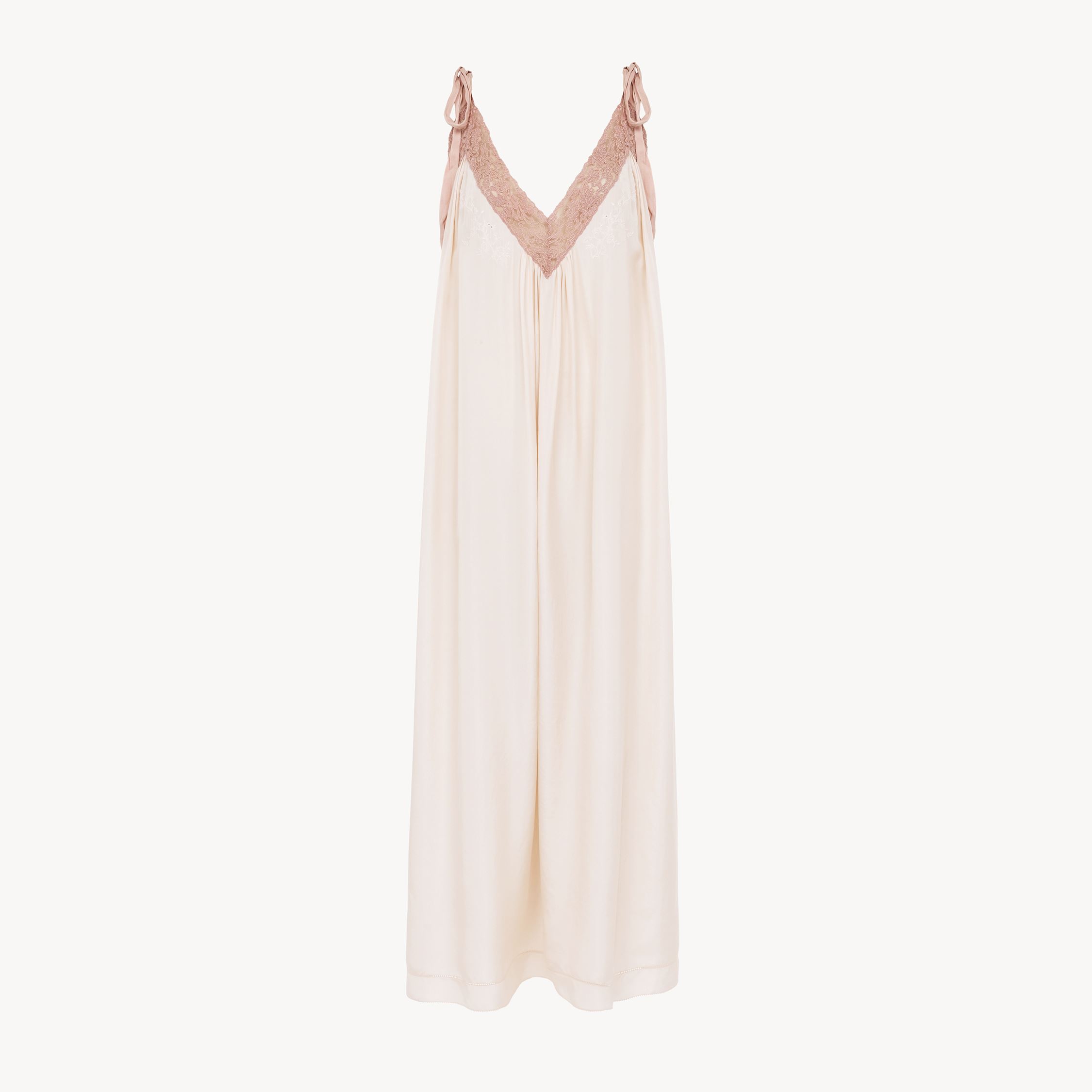 Chloé Long Slip Dress In Silk Habotai & Lace Pink Size 4 100% Silk