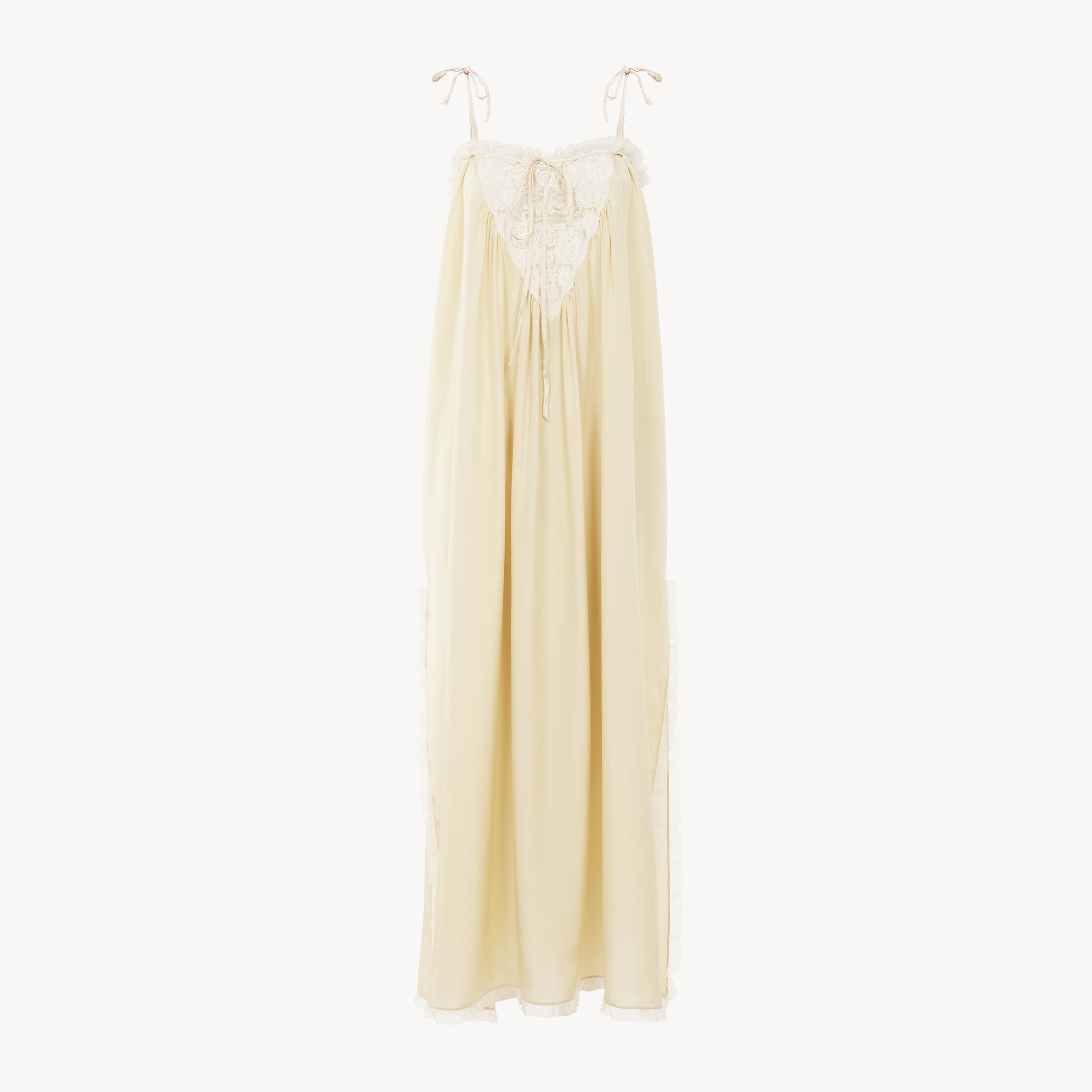 Chloé Robe Longue À Volants En Soie Habotai Et Dentelle Femme Laiton Doré Taille 34 80% Viscose, 20% Polya