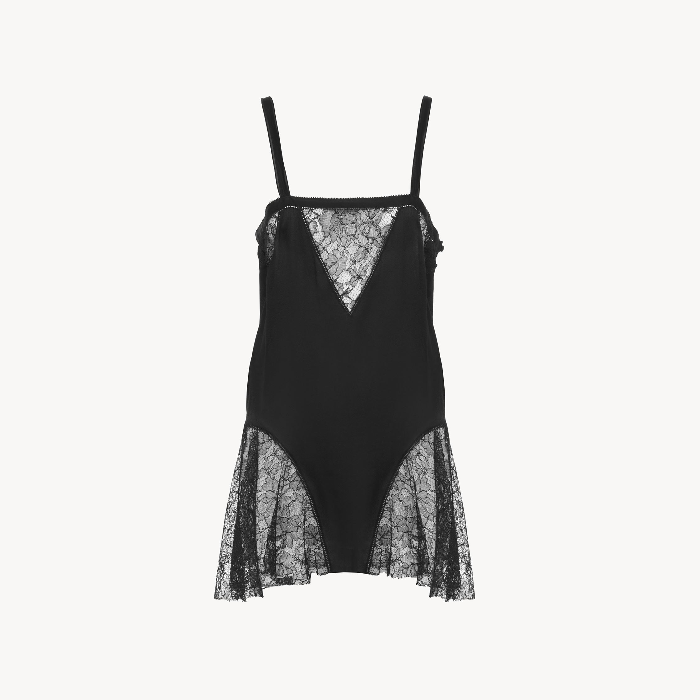 Chloé Lace-trimmed Silk Charmeuse Mini Dress In Black