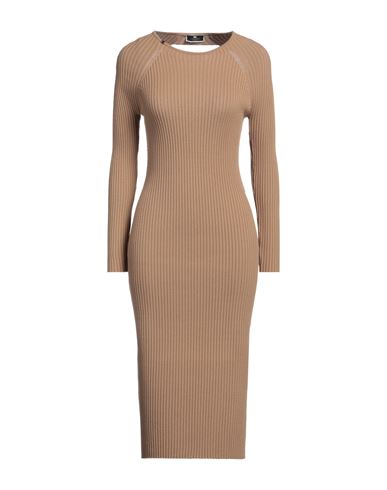 ELISABETTA FRANCHI ELISABETTA FRANCHI WOMAN MIDI DRESS CAMEL SIZE 10 VISCOSE, POLYESTER 