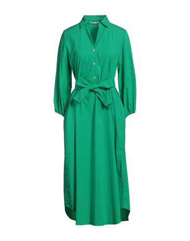 Caliban Woman Midi Dress Green Size 10 Cotton In Green