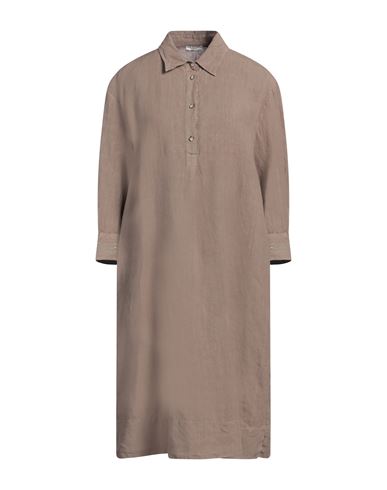 Shop Peserico Woman Midi Dress Khaki Size 12 Linen In Beige