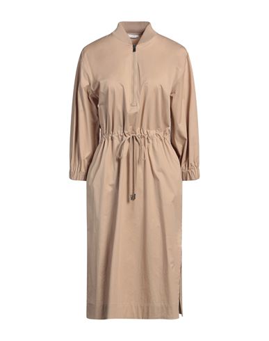 Shop Peserico Easy Woman Midi Dress Sand Size 6 Cotton, Elastane In Beige