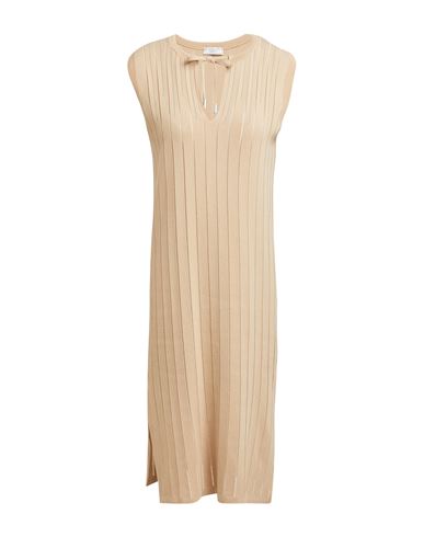 Shop Peserico Woman Midi Dress Sand Size 12 Cotton In Beige