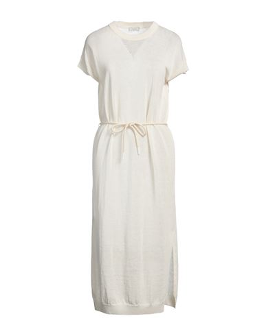 Shop Peserico Woman Midi Dress Ivory Size 4 Metallic Fiber, Linen, Cotton In White