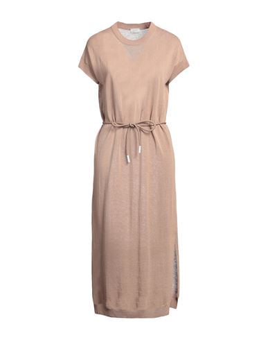 Peserico Woman Midi Dress Camel Size 6 Metallic Fiber, Linen, Cotton In Beige