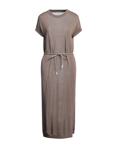 Peserico Woman Midi Dress Khaki Size 4 Metallic Fiber, Linen, Cotton In Beige