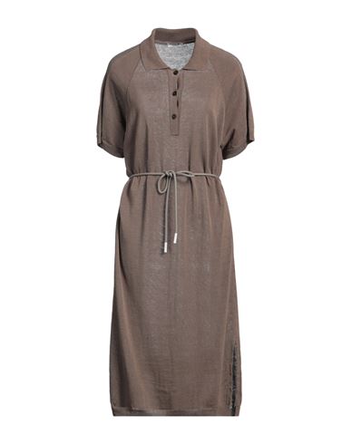 Peserico Woman Midi Dress Khaki Size 6 Linen, Cotton, Metallic Fiber In Beige