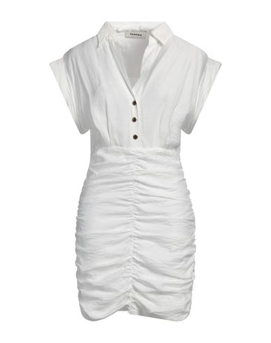 Sandro Ruched Woven Mini Shirt Dress In White