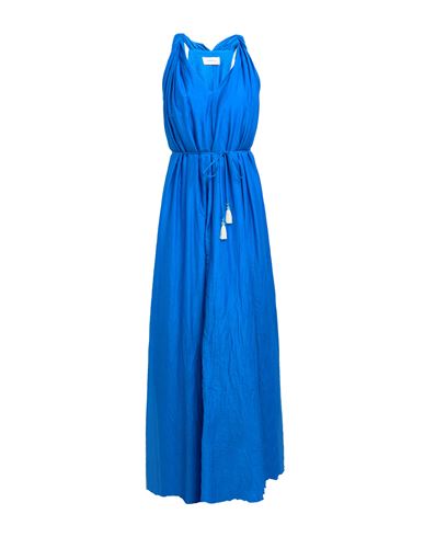 Ottod'ame Woman Maxi Dress Bright Blue Size 12 Cotton, Silk In Blue