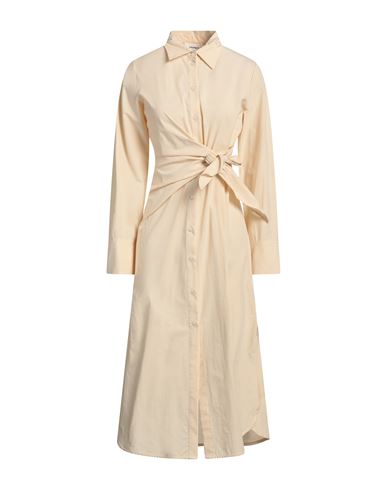 Ottod'ame Woman Midi Dress Beige Size 10 Cotton In Beige