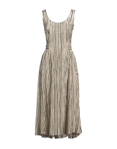 Masnada Woman Midi Dress Beige Size 10 Linen, Viscose In Brown