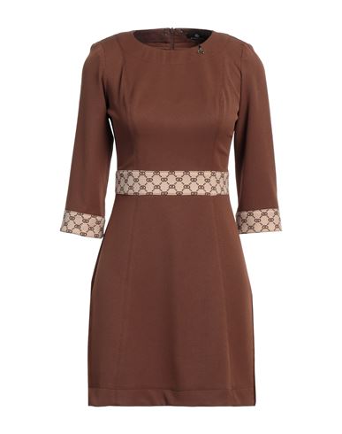 DIVEDIVINE DIVEDIVINE WOMAN MINI DRESS BROWN SIZE 6 POLYESTER, ELASTANE 